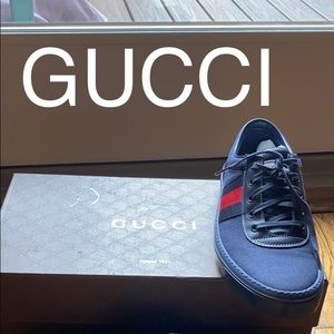 Gucci navy and red canvas & leather mens sneakers